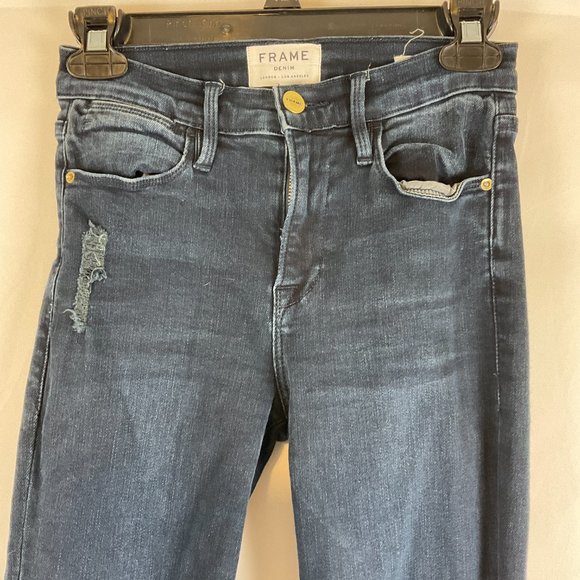 Frame Jeans 25 Le High Skinny Dark Blue Wash Distressed Destroyed - Picture 2 of 11